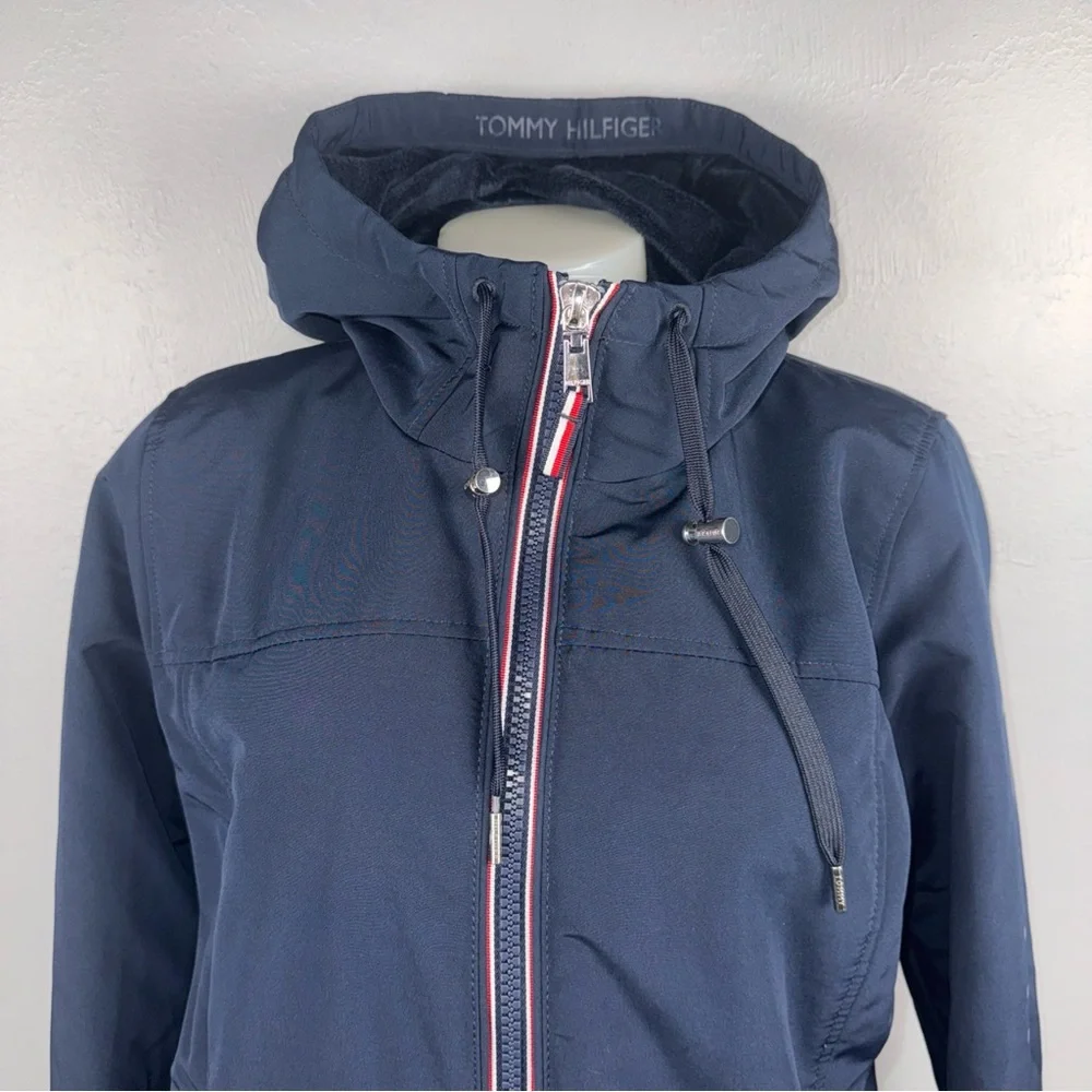 Tommy Hilfiger Jacket Women’s Medium Navy Blue‎ Fleece Lined Soft Shell Hooded